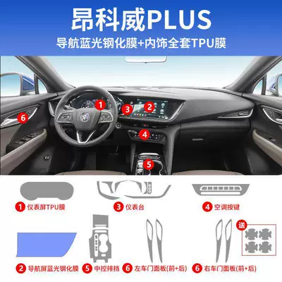 Car interior film, Buick Envision S interior - 20-23-envision-plus-full-set-tpu-film-navigation-blue-light-tempered-film-free-door-bowl-film