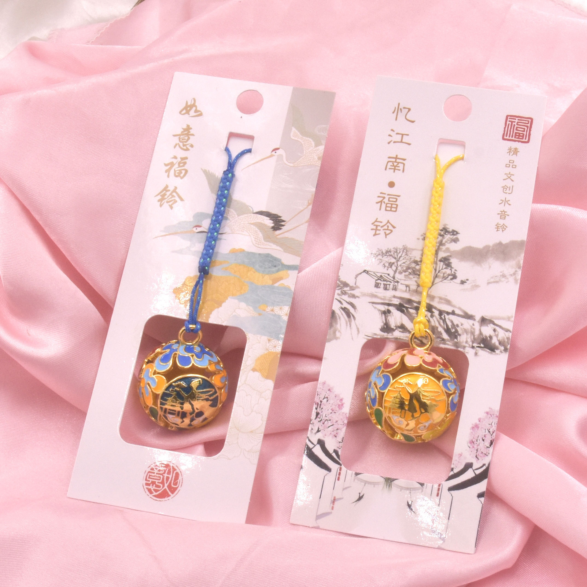 珐琅镂空宮铃玉兔金球福铃手机链吊坠挂件嫦娥奔月中秋周边挂饰