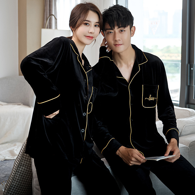 2024 가을 겨울 파자마 한국 스타일 따뜻한 골드 벨벳 카디건 심플 캐주얼 투피스 홈 옷은 밖에서 입을 수 있습니다