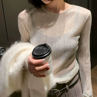 现货厂家批发 千娇百媚的姐姐 银丝内搭衫圆领长袖上衣 女