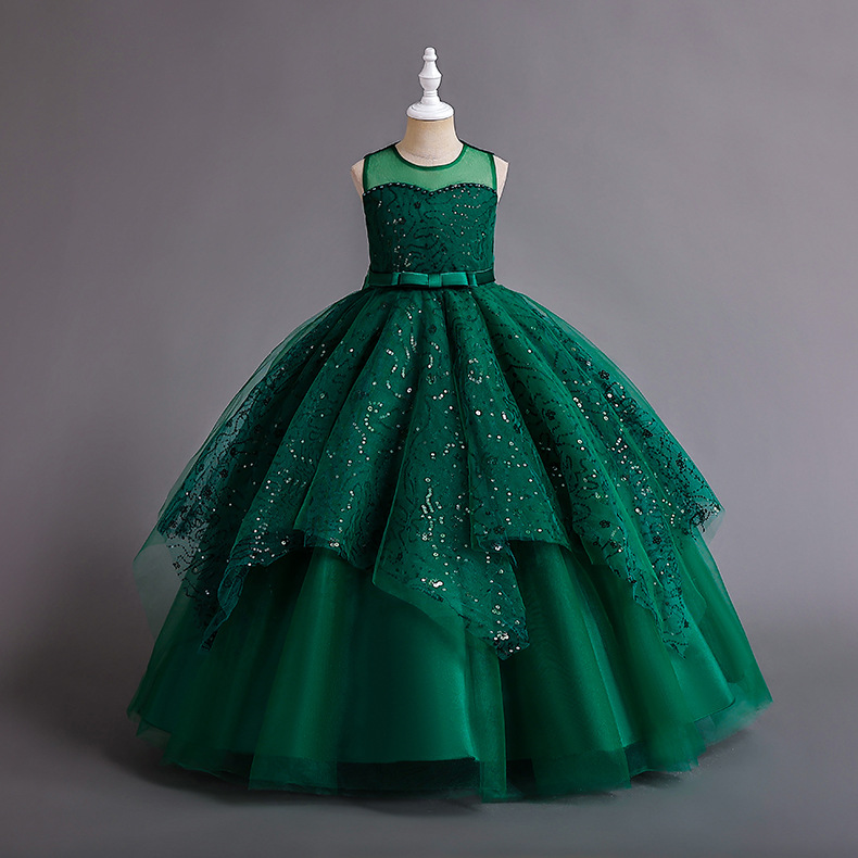 Robe de princesse longue en maille pour fille avec dentelle_voghion.com