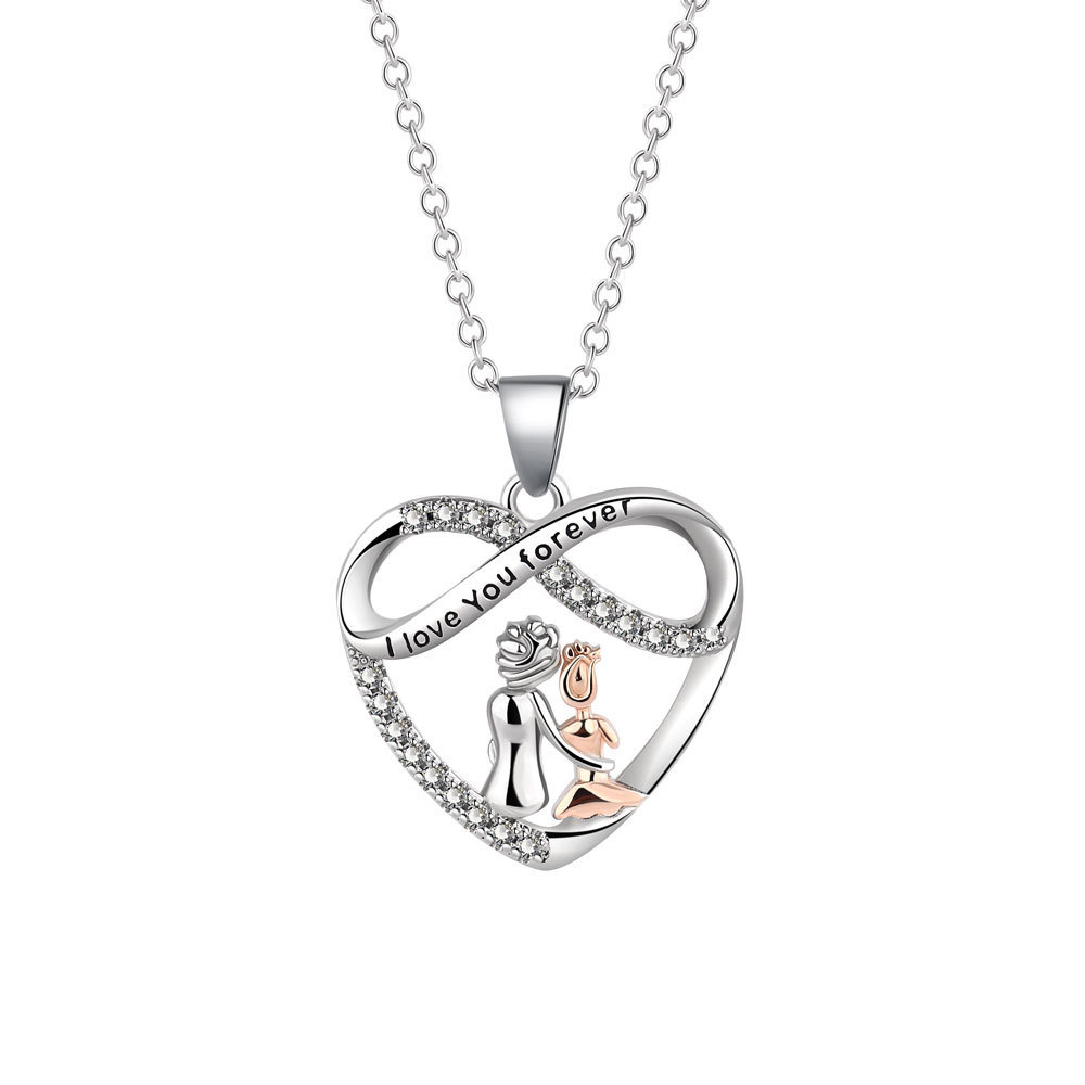 Women'S Gender Plating Design Fashion Human Infinity Heart Shape Alloy Plating Artificial Diamond Women's Pendant Necklace