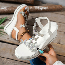 水钻凉鞋女2025夏天新款外穿松糕厚底仙女风网红百搭坡跟沙滩凉鞋
