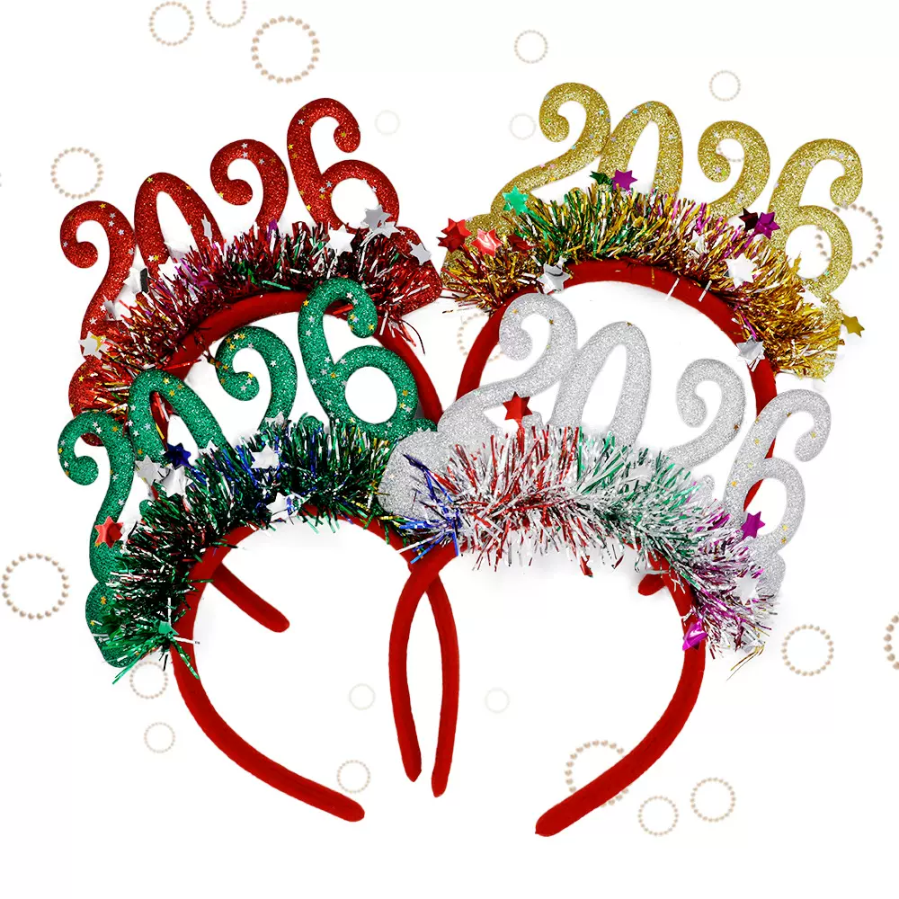 新年2026跨年发箍派对狂欢闪粉彩色头饰数字圣诞氛围跨境亚马逊热