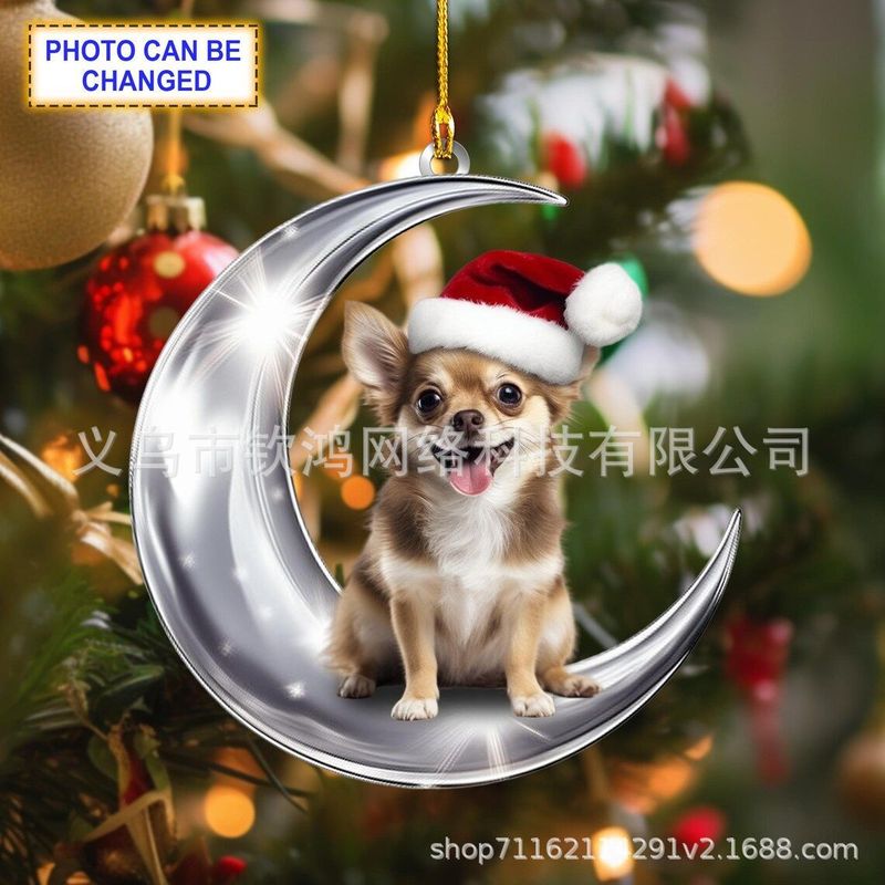 2025跨境新款新月狗狗猫咪亚克力平面挂饰圣诞节日圣诞树装饰吊坠|undefined