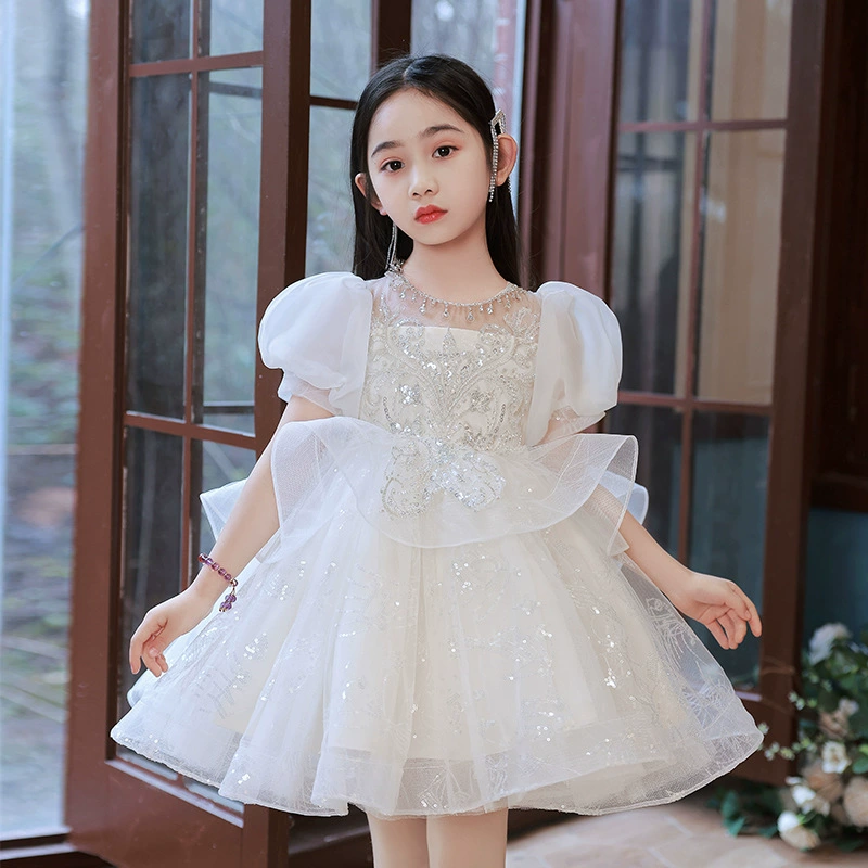 Детское стильное платье, платье принцессы на день рождения для девочек, платье для выступления на подиуме, платье для девочек с цветочным узором, летнее платье