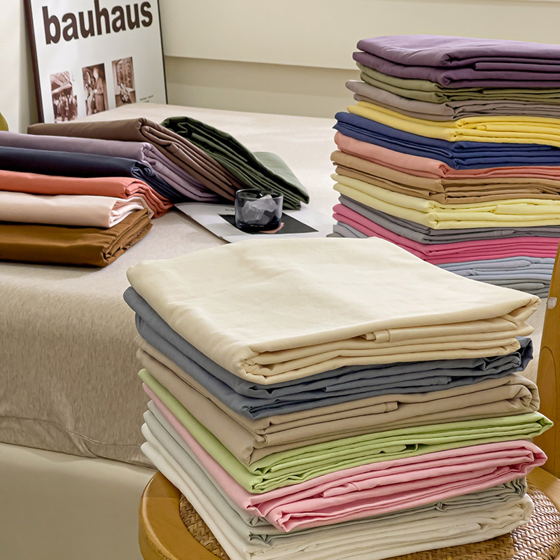 Ins solid color 100% cotton washable cotton bedspread double pure cotton mattress cover dorm single bed single piece soft breathable