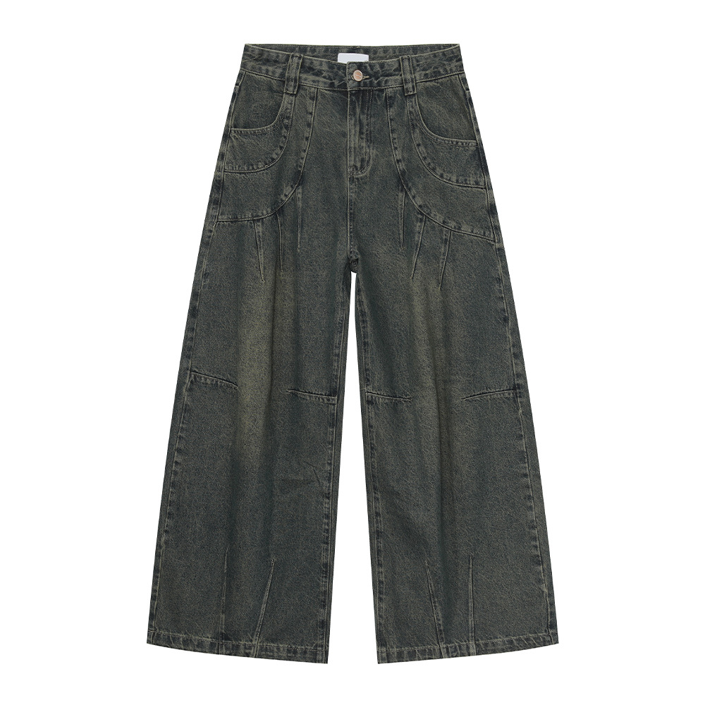 MTLCLOTHES Hombres| Retro estilo americano de la industria pesada empalme corto de hombro conjunto de vaqueros de ocio callejero europeo y americano