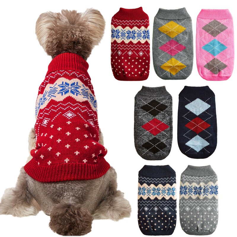 Christmas Snowflake Pair Knitted Warm Lapel Teddy Bo Mei Bago Dog Dog Clothes Autumn and Winter Two-legged Sweater