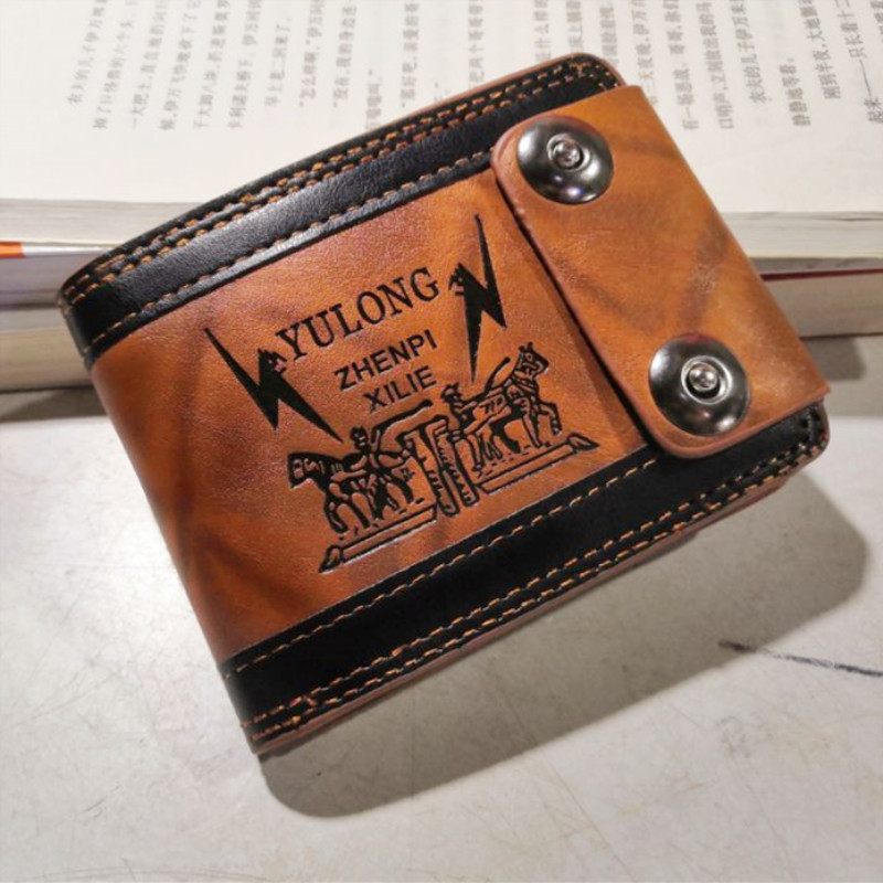 Factory Direct Short Men's Wallet Explosive Double Line Pressure Variable Magnetic Buckle Multi-Card Coin Wallet Cheap Retro Wallet