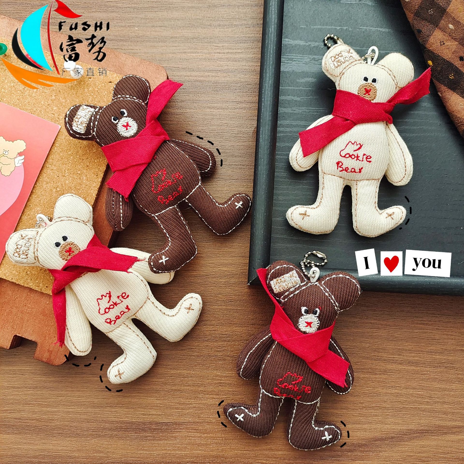Korean Cartoon Fabric Bear Doll Pendant Cute Scarf Bear Pin Girl Bag Mobile Phone Chain Doll Pendant