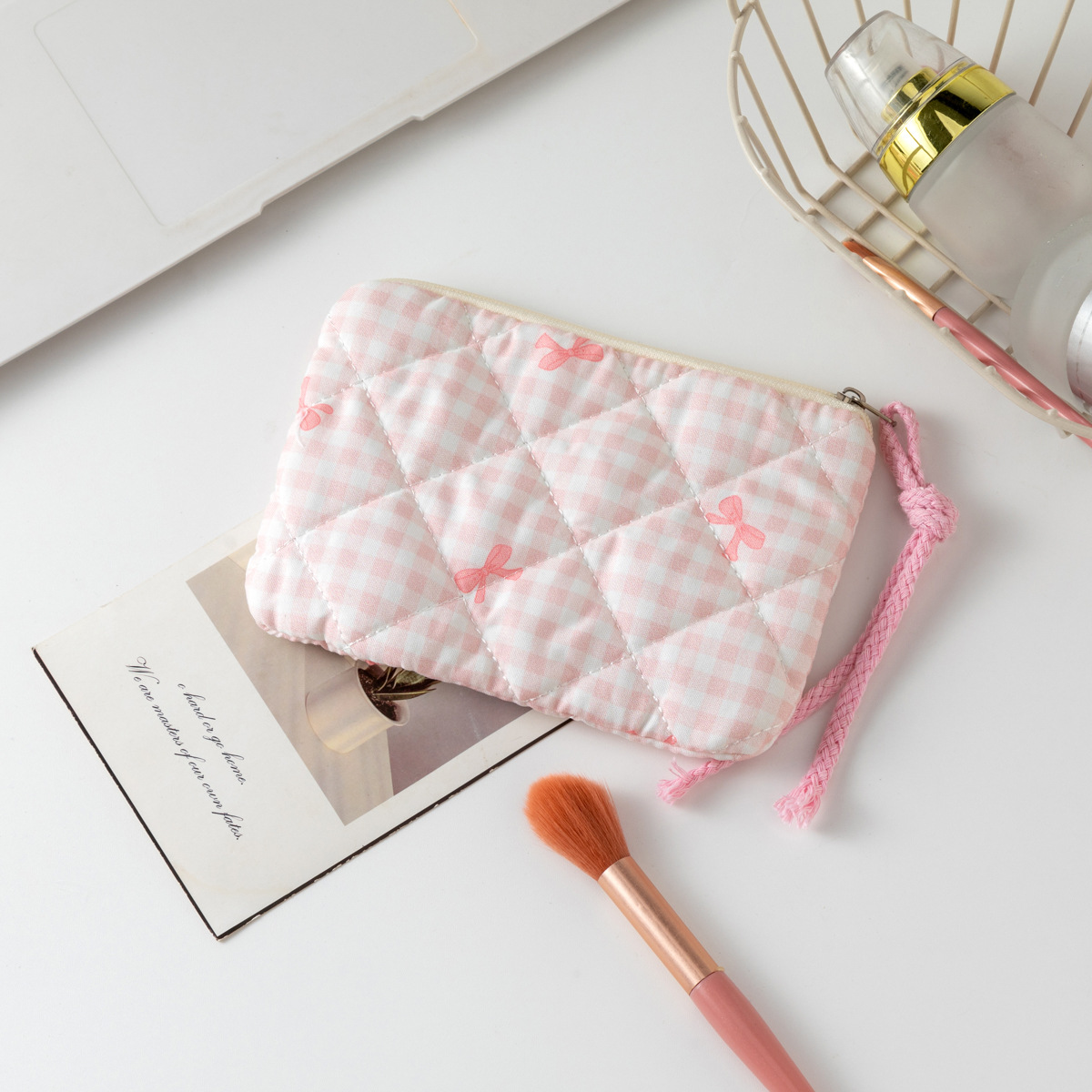 리본 핑크 체크 무늬