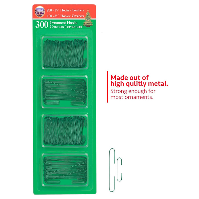 Amazon estilo caliente 300 piezas/caja decorativa bola de Navidad gancho decorativo verde árbol de Navidad decoración alambre de metal gancho decorativo