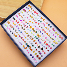 100对随机混款混色滴油彩釉画油女士时尚塑料耳钉套装清新甜美