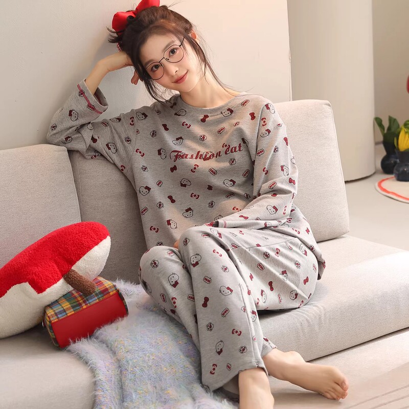 Kt Cat 2025 New Model Cashmere Pajamas with Chest Pads for Women, Suitable for Spring and Autumn, High-End Feel, Can Be Worn Outside, Autumn and Winter Loungewear