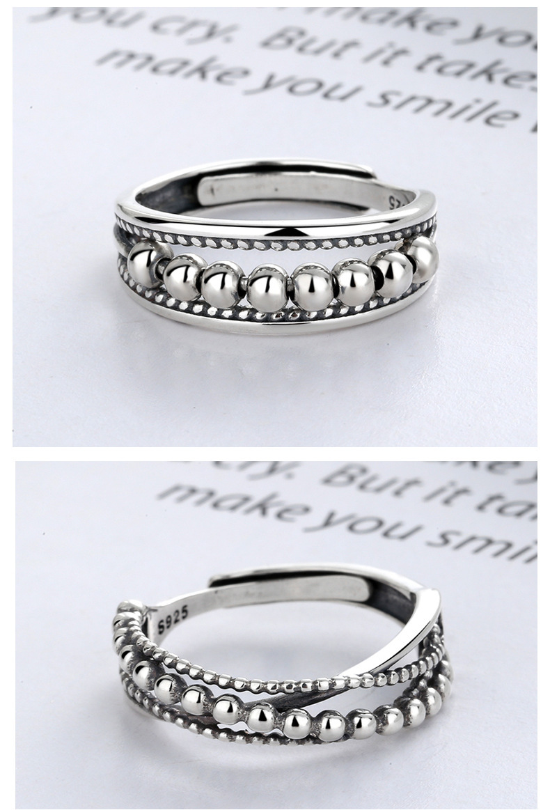 Bague de couple européenne et américaine, nouveaux bijoux à la mode, simple, ondulée, point, perles, accessoires en argent thaïlandais, bague à bouche ample_voghion.com