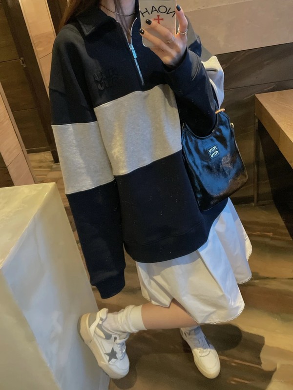原版开发南油高版本25秋冬新款MM学院风撞色polo领半拉链大卫衣|undefined