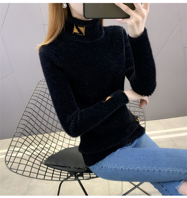 Title 12, Suéter de cuello alto para mujer, camisa con pa...