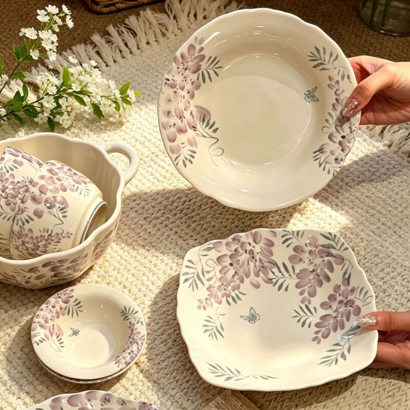 High-quality, stylish new home dinnerware: beautiful plates, exquisite ceramic deep plates, underglaze painted dinner plates, fruit and dessert plates