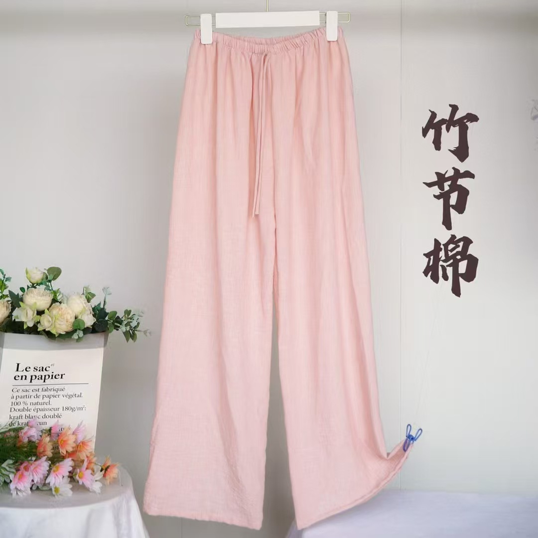 Thin Bamboo Linen High-Waisted Wide-Leg Pants for Women 2025 Summer New Loose Drape Straight Casual Trousers