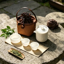 冰种玉瓷旅行茶具套装一壶三杯高颜值便携收纳包快客杯外出泡茶壶