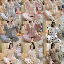 春秋季蕾丝花边公主宫廷甜美睡衣清新可爱学生长袖坑条ins家居服