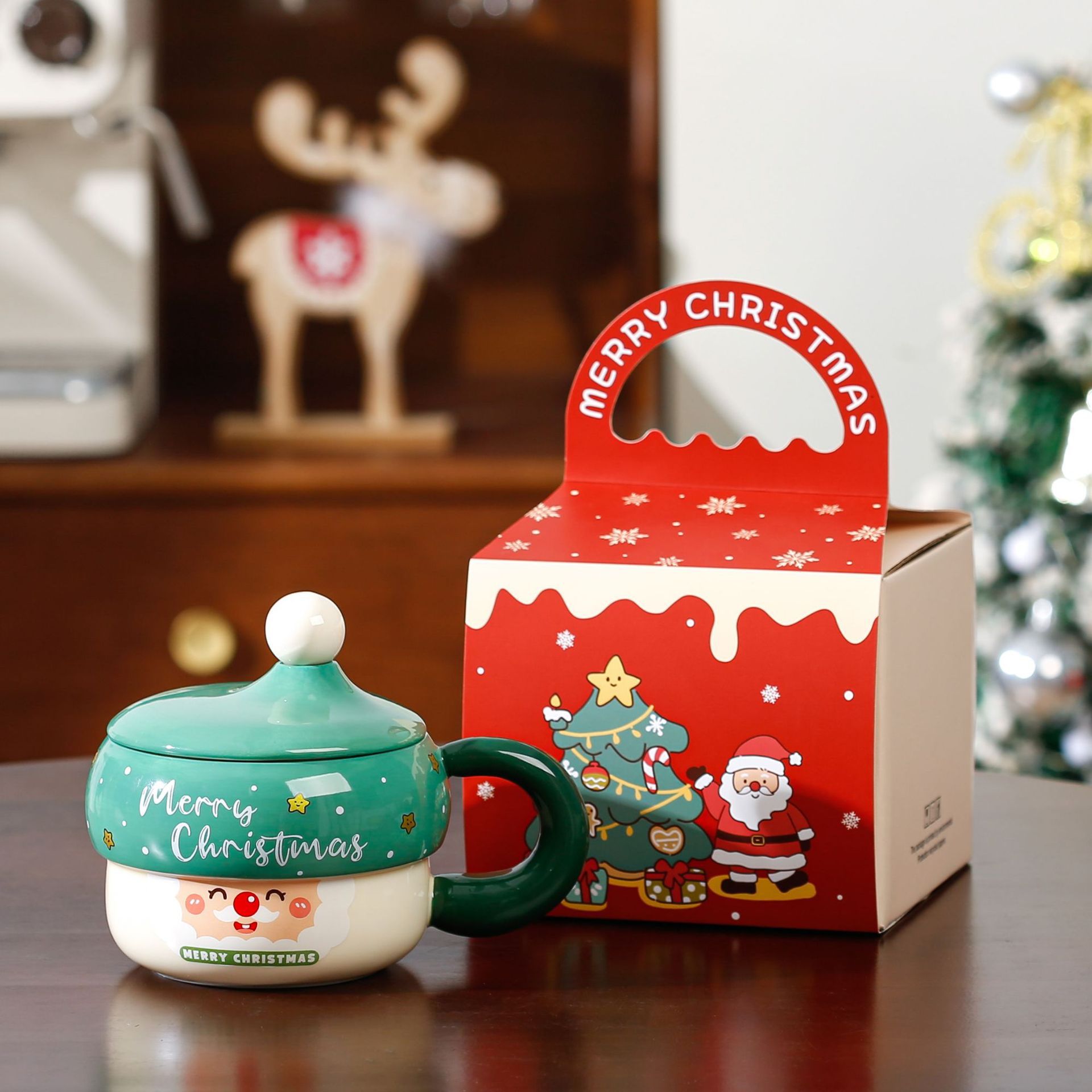 Taza de cerámica de dibujos animados con patrón de Papá Noel transfronterizo Taza de regalo de mano Regalo de Navidad Taza de vacaciones linda