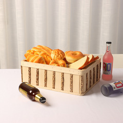 宜然辦公桌草編收納盒多功能抽屜式桌面整理木盒長方形木質收納筐