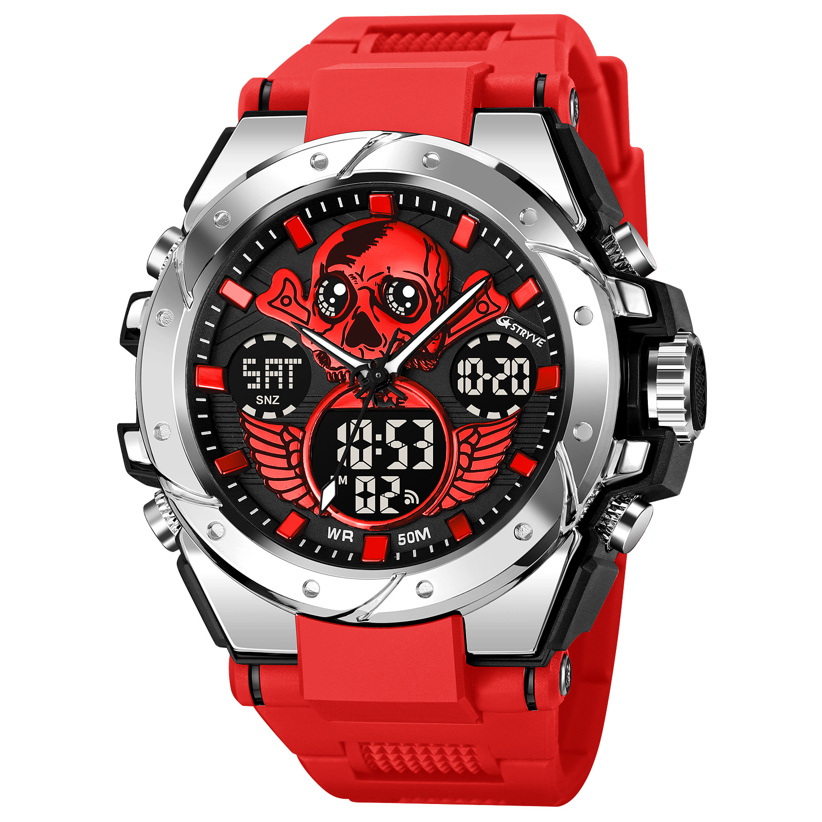 STRYVE transfronterizo e-commerce hombres deportes reloj cráneo luminoso electrónico impermeable reloj multifuncional reloj 8008
