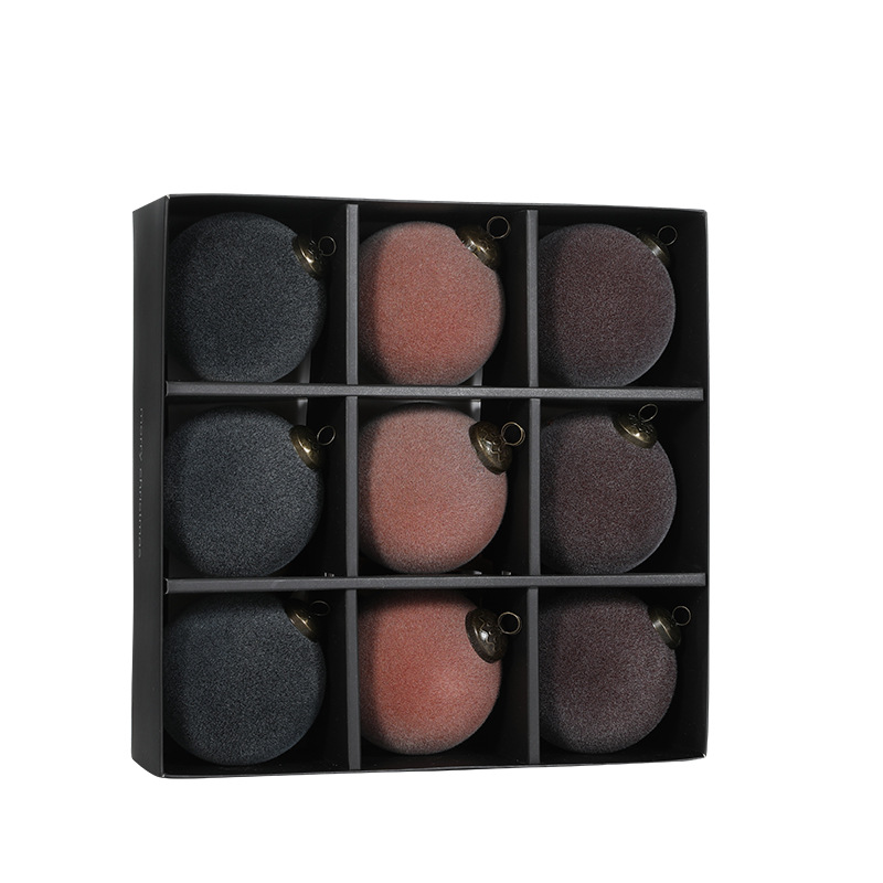 Retro 8CM flocado de plástico bola de Navidad colgante colorida colgante de árbol de Navidad caja de ventanas decoración bola redonda