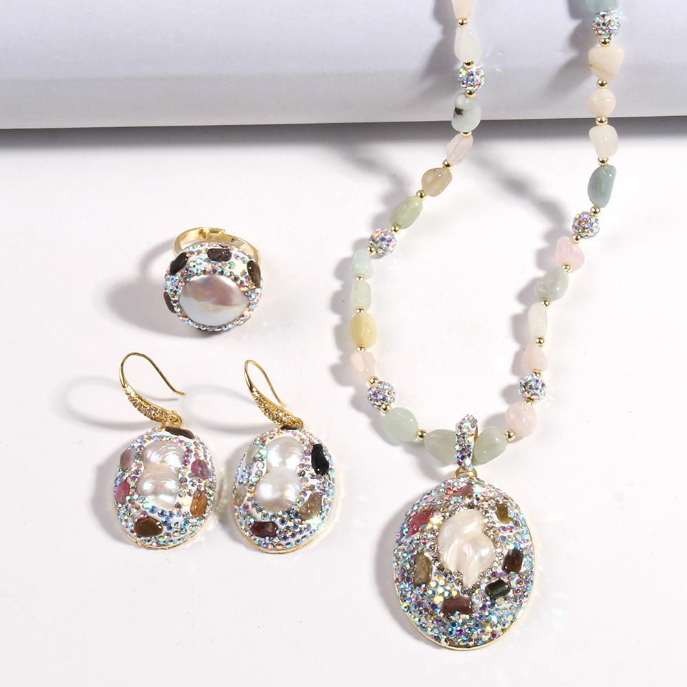 80g Weight Rhinestones Inlay Material Jewelry Set Classification Jewelry Set Quantity Holiday Occasion natural stone Material Geometric Pattern Women's Gender Inlay Design Vintage Style Style Vintage Style Geometric Natural Stone Rhinestones Jewelry Set In Bulk 12