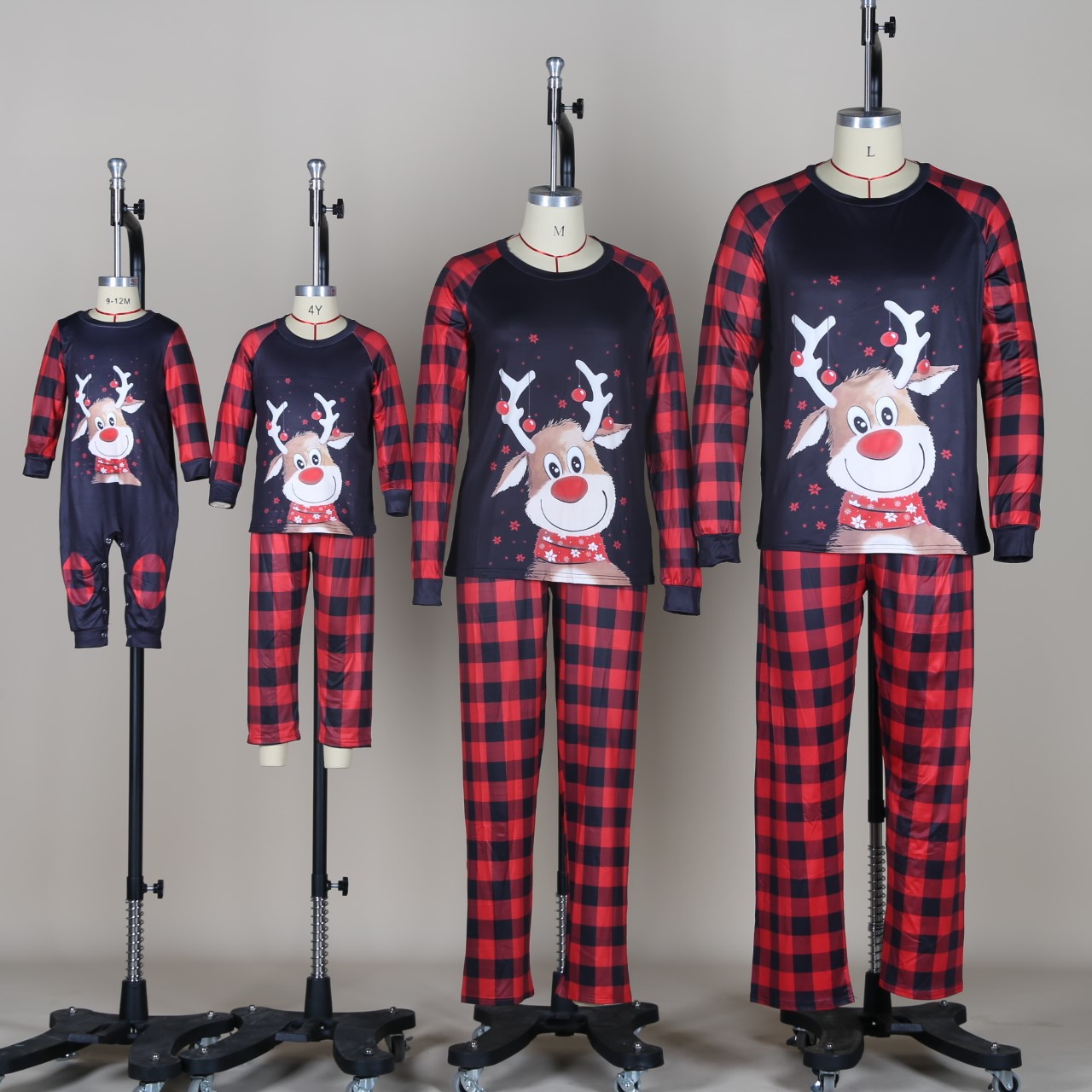 Fashion Plaid Deer Polyacrylonitrile Fiber Patchwork Pants Sets Family Matching Outfits display picture 14