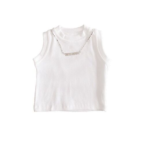 Ladies' Summer Tank Top T-Shirt for Kids, Baby Trendy Children's Personality Fashion Brand, Korean Version Necklace, Solid Color, Internet Famous Stylish Top
