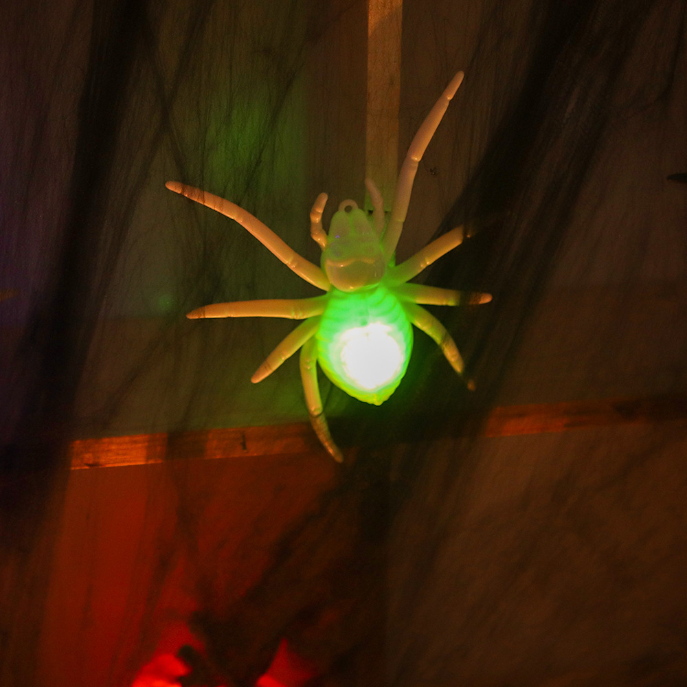 Decoración de Halloween de la atmósfera de la araña diseño props de simulación de plástico negro araña led luminoso araña colgante transfronterizo