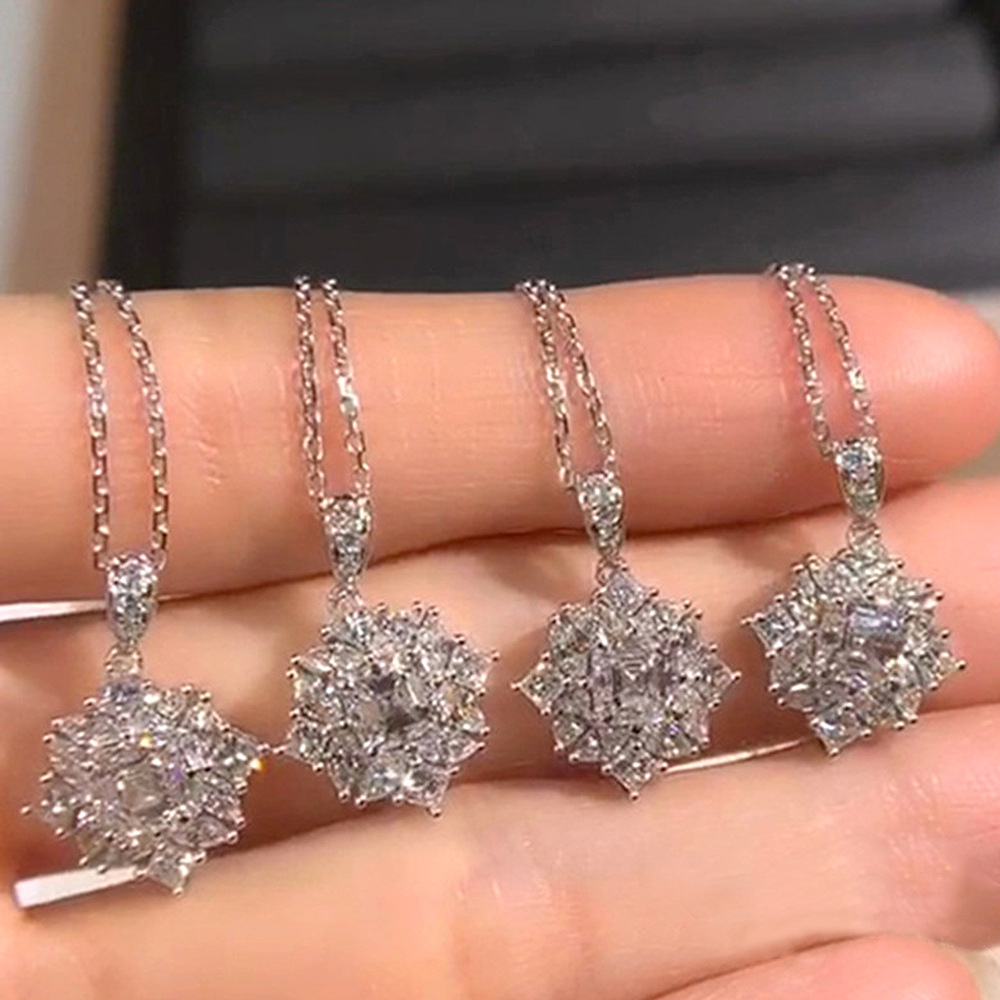 Fashion Flower Copper Pendant Necklace Inlay Zircon Copper Necklaces