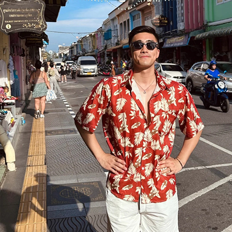 ハワイ氷糸ビーチ花シャツ半袖男夏タイ海辺休暇男装東南アジア風服|undefined