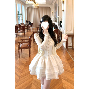 法式春夏新款甜美超好看開衫外套蓬蓬連衣裙女收腰顯瘦兩件套短裙