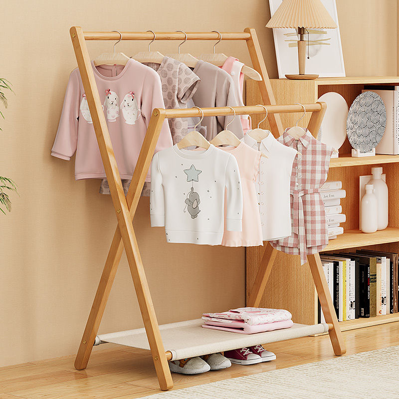 子供用コートラック床置きベビー無垢材洋服ラック寝室シンプルな洋服ラック幼児衣類収納ラック|undefined