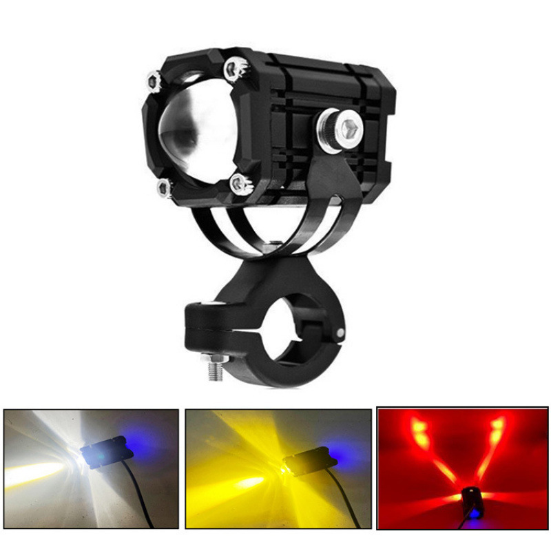 Motocicleta con interruptor pequeño cañón de acero tricolor lámpara de proyección lámpara de trabajo externa super brillante para vehículo eléctrico lámpara de modificación de ojo de diablo