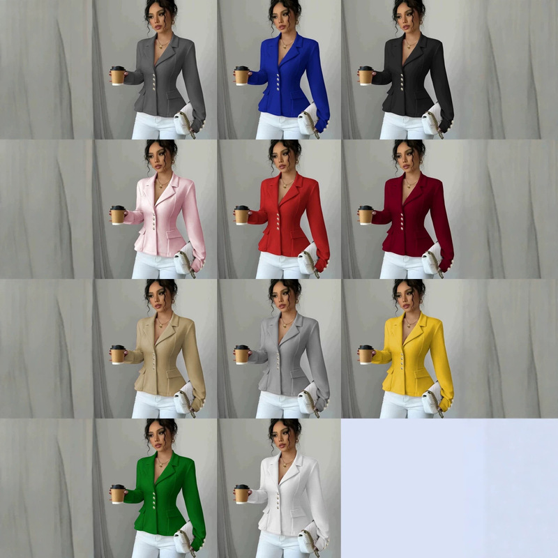 Amazon Cross-Border Elegant Slim-Fit Lapel Double-Breasted Long-Sleeve Blazer Amazon Cross-Border Elegant Slim-Fit Lapel Double-Breasted Long-Sleeve Blazer