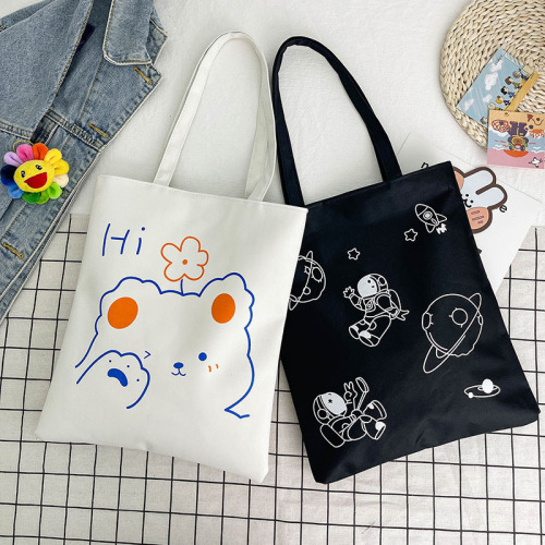 Fashionable Minimalist Japanese Backpack Summer New Korean Version Large Capacity Canvas Tote Bag Cartoon Literary Single Shoulder Bag for Women
