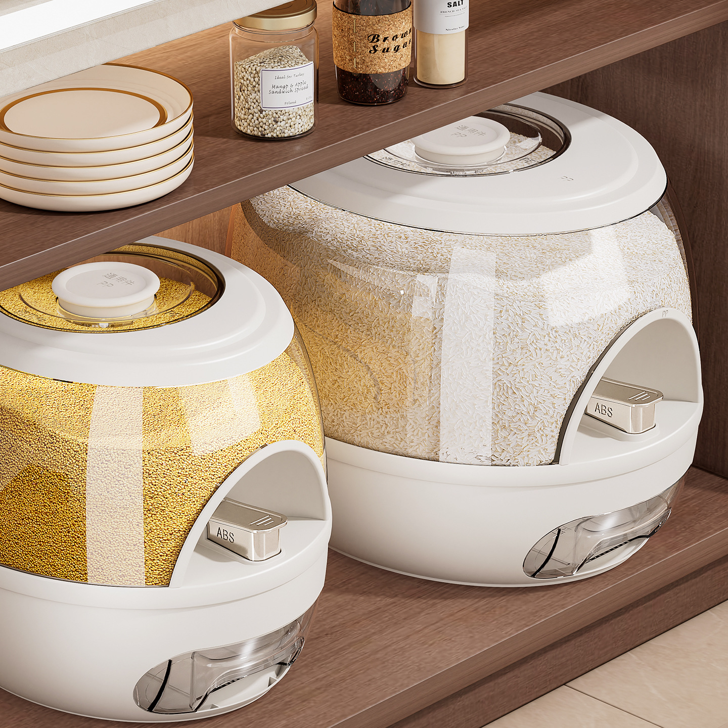 Grains Rice Bucket Household Large-Capacity Insect-Proof and Moisture-Proof Storage Tank Food-Grade Transparent Rice Tank Kitchen Sealed Bucket