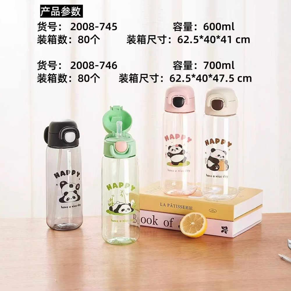 Jinshi Panda tazas de plástico tazas portátiles tazas de agua de niñas nuevas series de dibujos animados lindos tazas de paja de plástico estudiantes