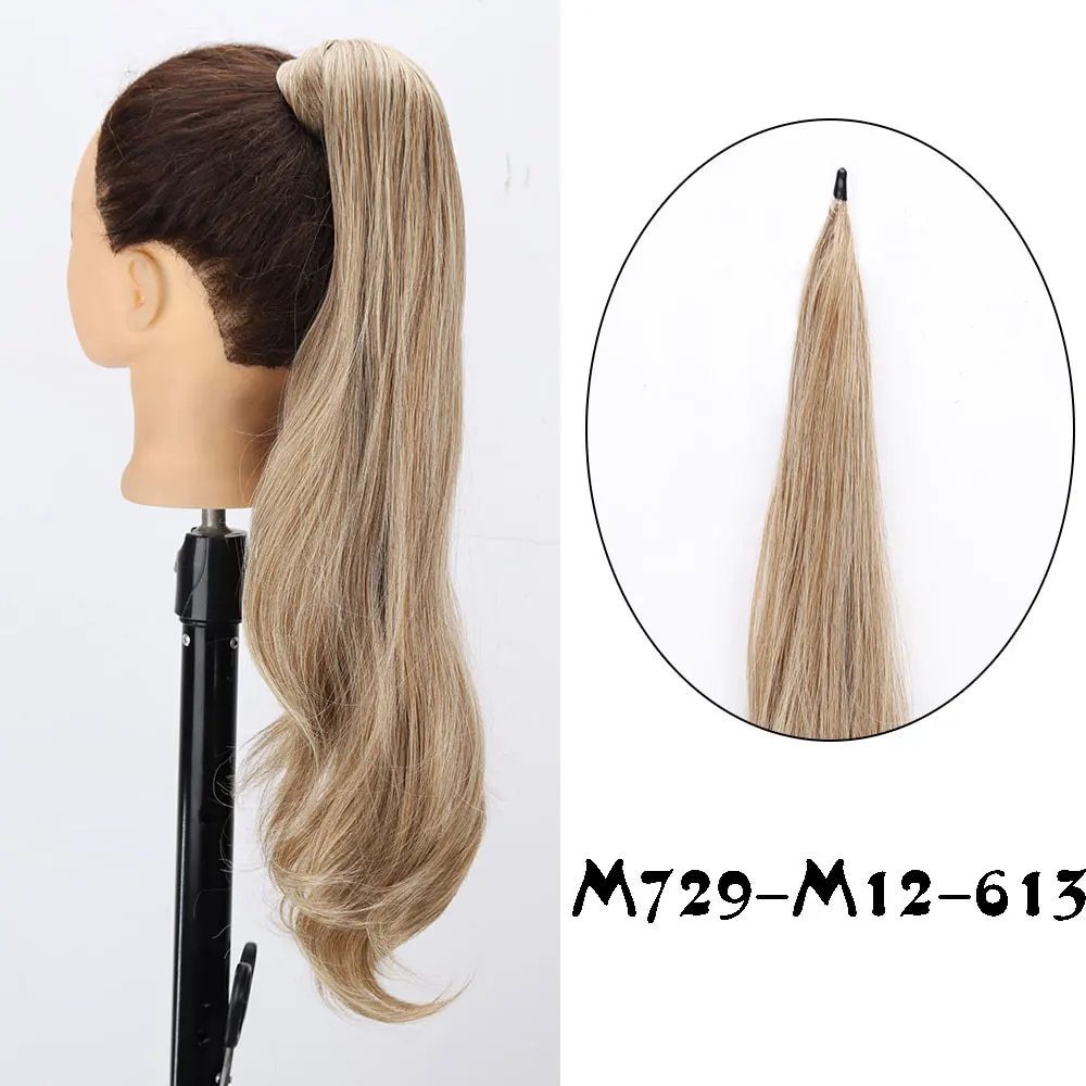 28 pulgadas largas pelucas de cola de caballo alrededor extensión de cabello de mujer cabello de cola de caballo varilla