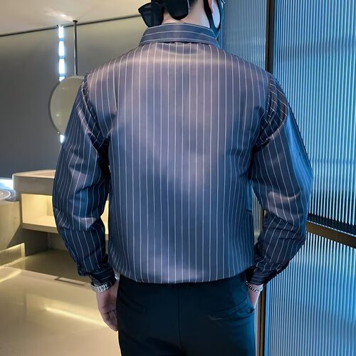 Spring and autumn slim striped shirt for men's long-sleeved and handsome 2025 new trend casual business dress lining clothes