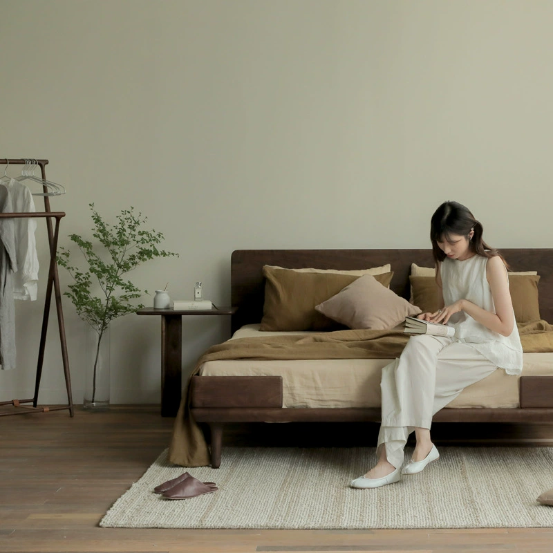 Современная Простая Полностью Твердая Деревянная Кровать Черный Орех Новая Китайская Спальня Двуспальная Кровать Простой-Бесшумный Стиль