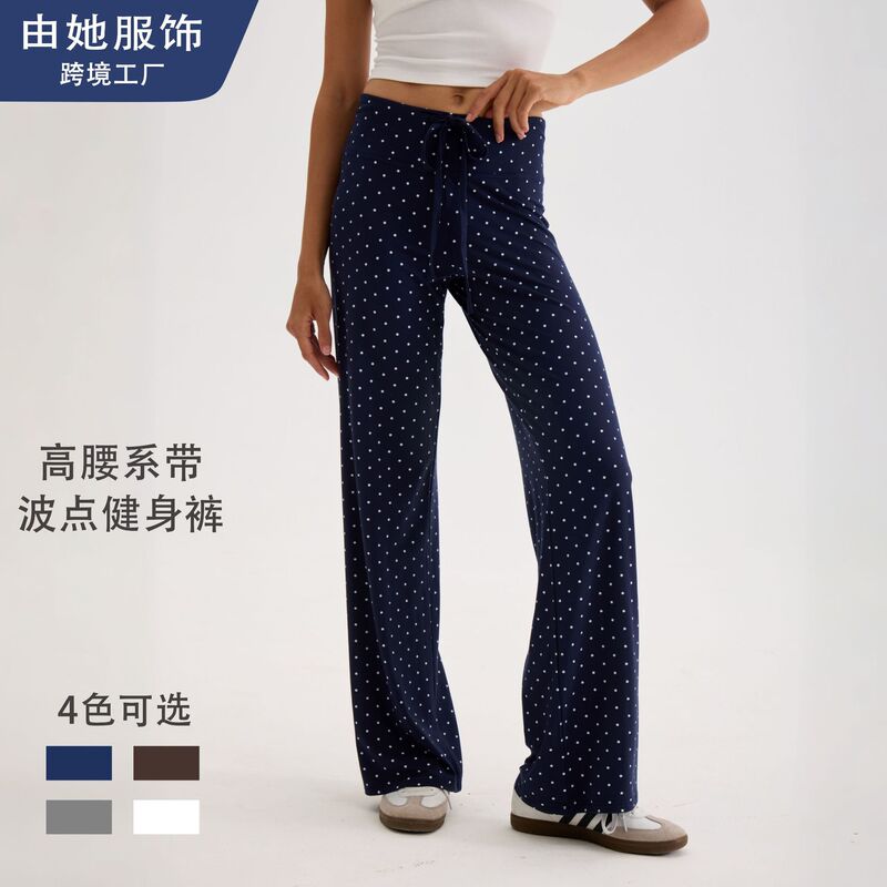 Cross-border European and American style polka dot drape pants, butt-lifting fitness pants, straight-leg casual yoga sports pants suitable for daily wear Cross-border European and American style polka dot drape pants, butt-lifting fitness pants, straight-leg casual yoga sports pants suitable for daily wear