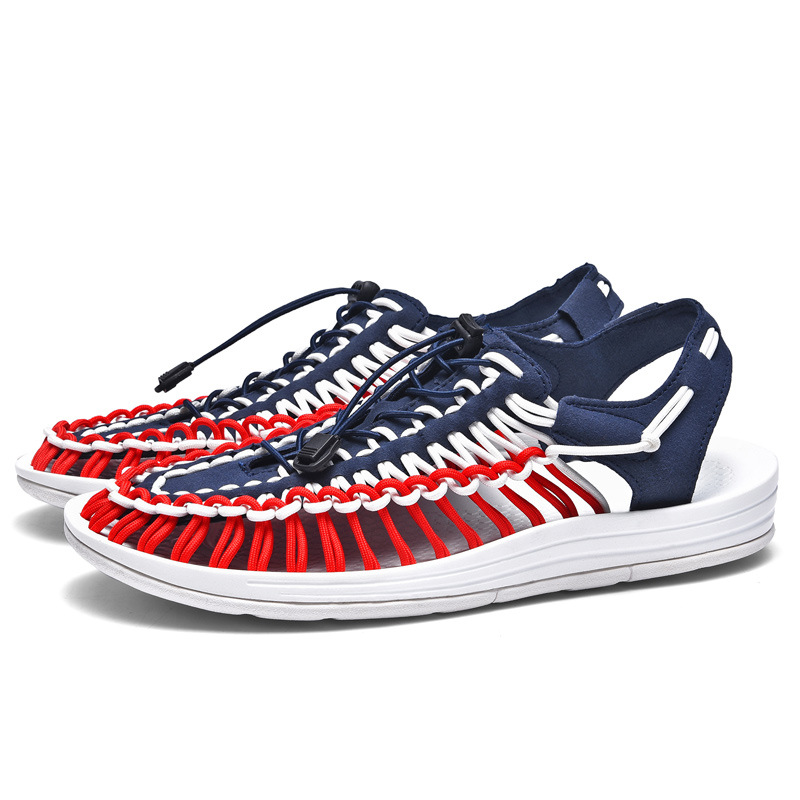 Cross-Border Large Size Summer Handmade Couple Woven Toe Beach Sandals European and American Strappy Men's and Women's Casual Sandals