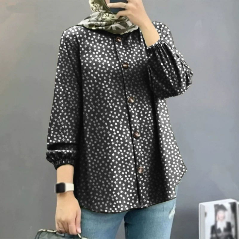 Кросс-бордерная женская мусульманская рубашка с цветочным принтом Amazon Ближний Восток Малайзия 2024, модные пышные рукава, оптовая партия от производителя