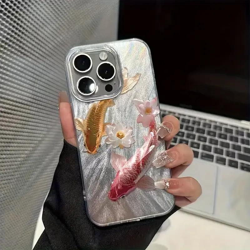 好运锦鲤适用苹果16promax手机壳搞怪iphone17网红爆款15羽纱纹13